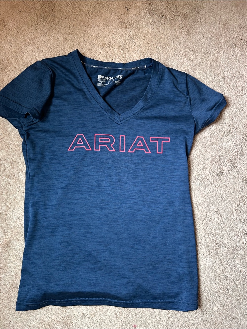 Ariat Navy V-Neck Tee with Pink Outlined Logo